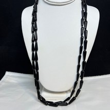 VTG Heavy Double Strand Black Beaded Necklace W/Silver Tone Flower Clasp (155) - £9.88 GBP