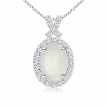 ANGARA 8x6mm Natural Moonstone Vintage Style Pendant with Diamond Halo in Silver - £397.42 GBP+
