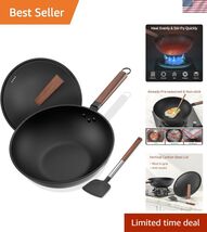 Carbon Steel Wok, 13-Inch, Pre-Seasoned, Non-Stick, with Lid and Spatula... - $66.53