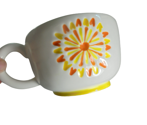 Starbucks 2007 White Yellow Starburst Flower Coffee Tea Mug Hand Painted RARE Item image 3