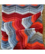 Vintage 1970s Handmade Crochet Afghan Zig Zag Wrap Throw 50x80 Inch - $39.00