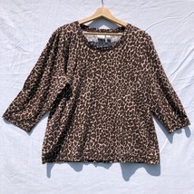 Brown Animal Print Knit Top Weekend&#39;s by Chico&#39;s Size 3 XL Cotton - £19.77 GBP
