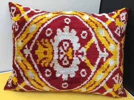 FOUND OBJECT 19&quot; x 15&quot; Silk Velvet Lumbar Pillow Artisan Textile ikat floral - £130.97 GBP