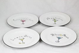 Pottery Barn Porcelain Martini Four Assorted Cocktail Plates Appletini Cosmo - £31.64 GBP