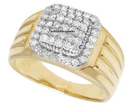 Mens Yellow Gold FN 925 Silver Round Cut Clear White Diamond Statement Pink Ring - £71.82 GBP