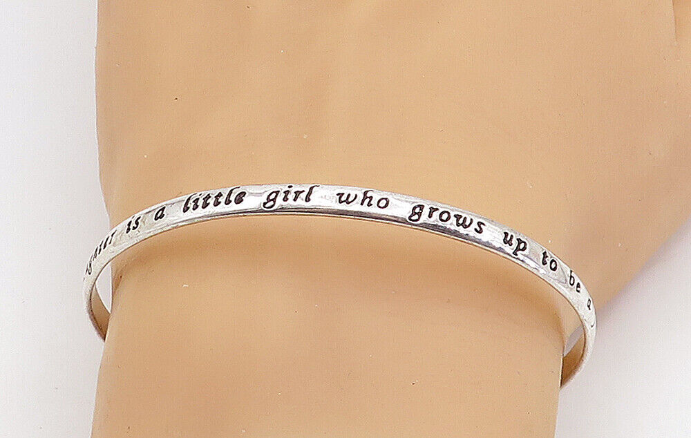 925 Sterling Silver - Vintage Stamped Daughter Quote Cuff Bracelet - BT2840 - $44.43
