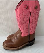Old West Kids Girls Square Toe Leather Cowgirl Pink Brown Boots Size 9 - $35.00