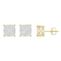 0.25cttw Diamond Square Shape Mens Stud Earrings 10k Yellow Gold Screw back - £365.54 GBP