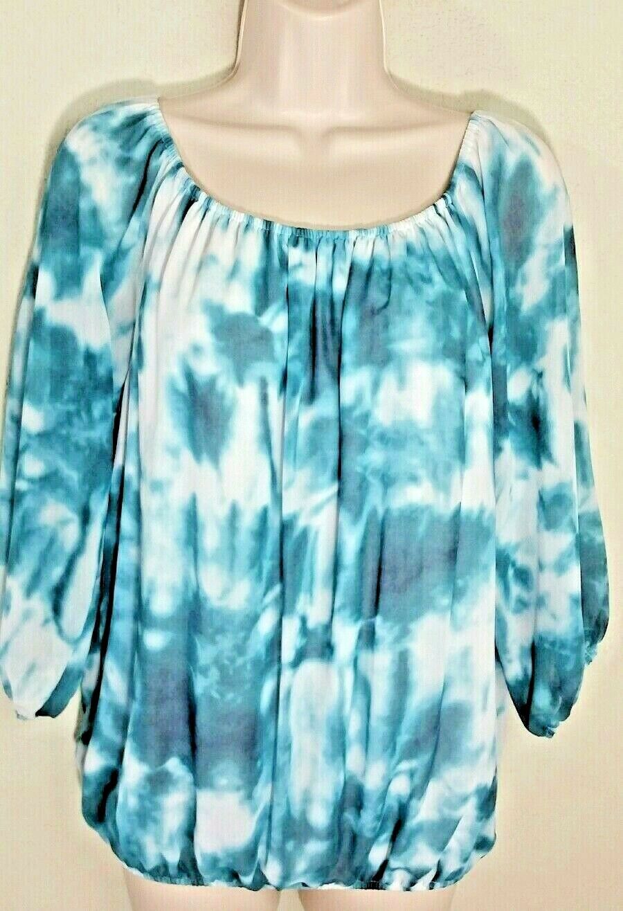 Primary image for INC International Concepts Blue Green Tie Dye Peasant Blouse Sheer Sleeves Sz 6
