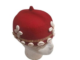 Traditional Cowrie kufi Wool Igbo Hat cap. Wedding chief Ozo Cap. Red or... - $85.00