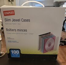 100 NEW Staples Slim Jewel CD Cases Assorted Colors New in open box - $17.82
