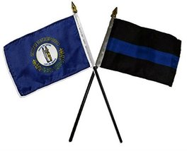 AES State of Kentucky w/Police Blue Line Flags 4&quot;x6&quot; Desk Set Table Gold Base Vi - £3.31 GBP