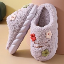 Home Winter Fluffy Slippers Cute Flower Flops Indoor Women Thick Platrorm Bedroo - £22.75 GBP