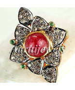 Victorian 1.44ct Rose Cut Diamond Ruby Emerald Christmas Wedding Ring Vi... - £408.85 GBP
