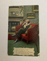 Lady Kissing A Man Sitting on A Couch Love Poem Postcard - £15.66 GBP