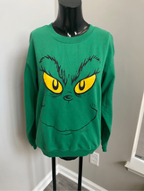 Womens Dr Seuss Grinch Sweatshirt Green Pullover Crew Face Naughty Sleev... - £13.91 GBP
