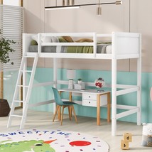 Solid Wood Twin Size Loft Bed with Ladder(White) - £253.51 GBP