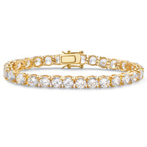 PalmBeach Jewelry 27.44 TCW Round CZ Gold-Plated Tennis Bracelet 7 1/2&quot; - £54.48 GBP