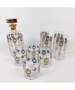 Czech Art Deco Novy Bor Glass Barware Set -Gold Gilt Enamel Decanter &amp; G... - $9,123.29 MXN