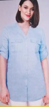 Nicole Miller ~ Women&#39;s Size Small ~ Skyway Blue ~ Linen ~ Button Down Top - £17.54 GBP