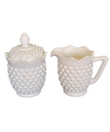 Fenton Creamer and Lidded Sugar Bowl Vintage Hobnail Sawtooth 3.75&quot; and ... - £29.41 GBP