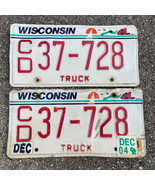 Wisconsin Expired 2004 Red on White Truck License Plate Set #CD37-728 - £16.75 GBP