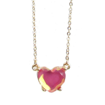 Crystal Pink Facet Heart Pendant Necklace Gold - £10.41 GBP