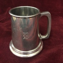Pewter Tankard VINTAGE D Monogram Glass bottom Sheffield England cup mug - £23.72 GBP