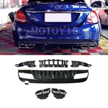 C63 Style Rear Diffuser &amp;Exhaust Tips for Mercedes C W205 AMG Bumper Sedan 15-18 - £195.43 GBP