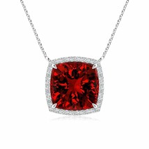 ANGARA Lab-Grown Cushion Ruby Halo Pendant Necklace in Silver (10mm,4.6 Ct) - £1,193.40 GBP