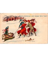 Antique Ottmann Lithograph Postcard, Merry Christmas Happy New Year Sled... - $18.39