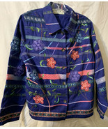 Embroidered Flower Jacket Women&#39;s Blue with Multi Bright Colors NSV - $669.17 MXN