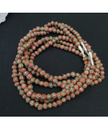Tiny Green Red Chevrons venetian Beads African Necklace 7mm - £37.23 GBP