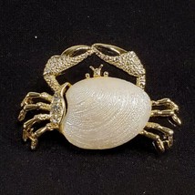 VTG Gerrys Gold Toned &amp; Rhinestone Crab Shell Pin Brooch Signed And Numb... - £15.02 GBP