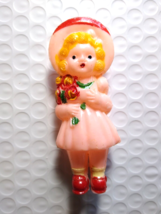Toy Doll Rattle Hard Plastic Hand Painted Red Pink Body Blonde Girl 3.25" Retro - £15.22 GBP