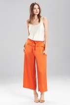 New NWT $290 Small Designer Josie Natori Silk Pants Orange Pockets Key Crop S  - £233.45 GBP