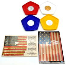 Vintage 70&#39;s American Coin Coasters Plastic 3.5 In &amp; Two American Flag P... - $17.14