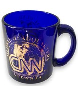 Vintage 1980s CNN Blue Glass Mug Gold Logo Atlanta HQ Made in USA - €12,19 EUR