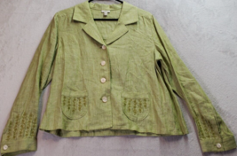J. Jill Blazer Womens Petite Medium Green Linen Embroidered Floral Butto... - $26.72