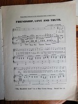 Friendship Love and Truth Odd Fellow Song 1903 Sheet Music Piano by Hamilton - £11.62 GBP