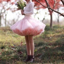 Blush Pink A-line Knee Length Tulle Skirt High Waisted Blush Puffy Holiday Skirt image 2