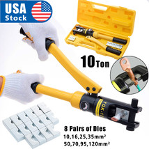 10 Ton Hydraulic Wire Crimper Battery Cable Lug Terminal Crimping Tool W/ 8 Die - £72.89 GBP