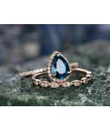 2Ct Pear Cut London Blue Topaz Halo Diamond Bridal Ring Set 14k Rose Gol... - €78,44 EUR