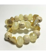 Set of 2 Wood Bead &amp; Shell Stretch Bracelets Beige Chunky Boho - $221.44 MXN