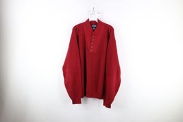 Vintage 90s Lands End Mens Large Blank Chunky Ribbed Knit Henley Sweater Red USA - £54.24 GBP