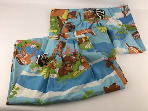 Vintage Disney Curtains Lot 2 Drapes Fabric Panels Bambi Rare Decor 60s 70s #1 - £54.47 GBP