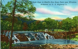 Linen Postcard Winslow Arkansas AR - Rock Dam at Devil&#39;s Den State Park UNP M13 - £2.60 GBP