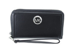 Michael Kors 2019 Fulton Large Flat Leather Phone Case Wristlet (Black/Silver) - £76.29 GBP