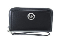 Michael Kors 2019 Fulton Large Flat Leather Phone Case Wristlet (Black/Silver) - £76.11 GBP