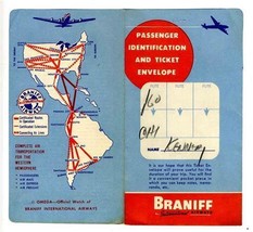  Braniff Passenger Identification &amp; Ticket Envelope 1950s - £23.23 GBP